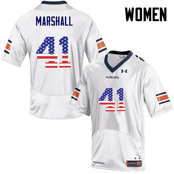 Auburn Tigers Women's Aidan Marshall #41 White Under Armour Stitched College USA Flag Fashion NCAA Authentic Football Jersey XHV6274OS